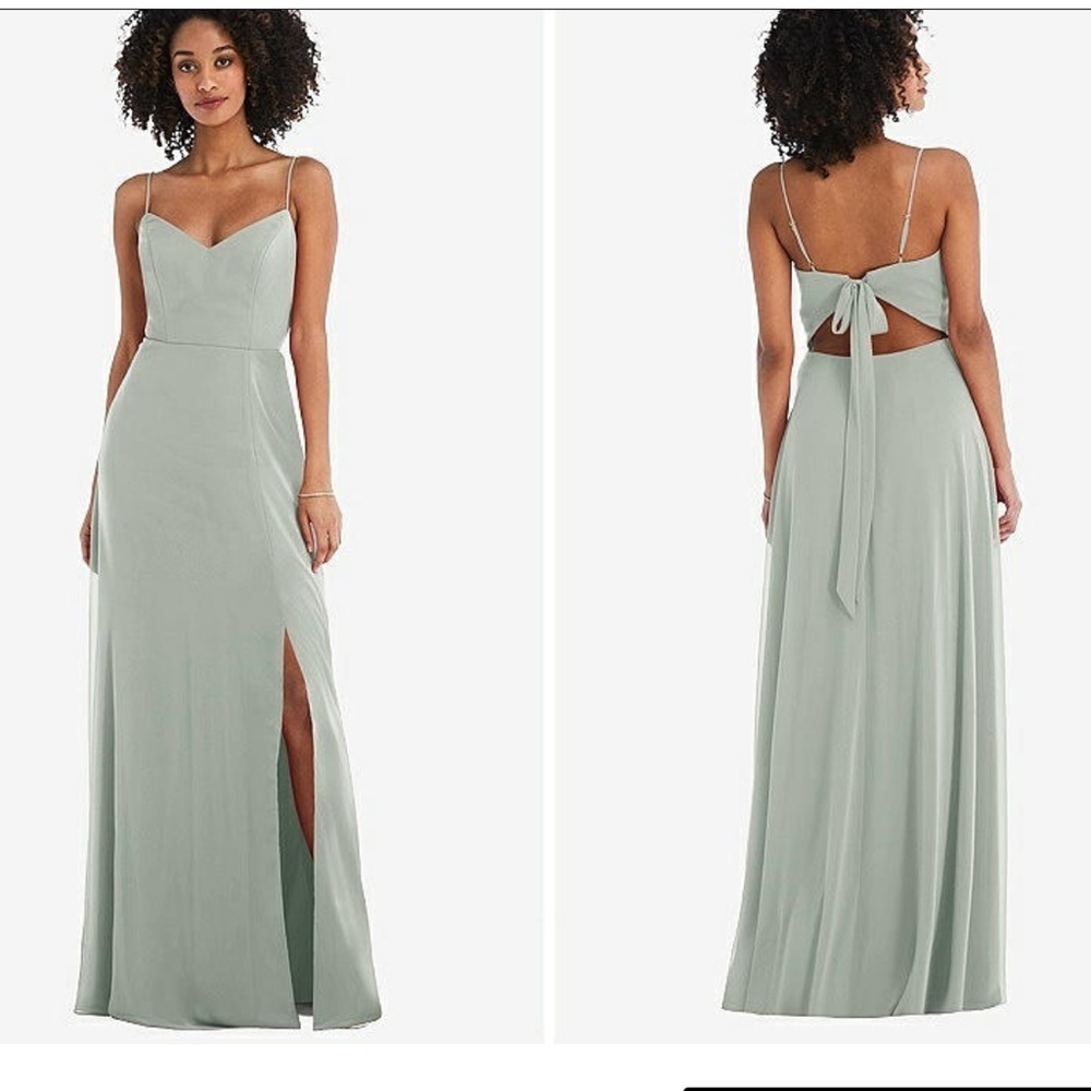 After Six Sage Bridesmaid Dress with Back Tie